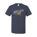 Navy blue t-shirt with 'Amelia Wright 99' graphic on a white background