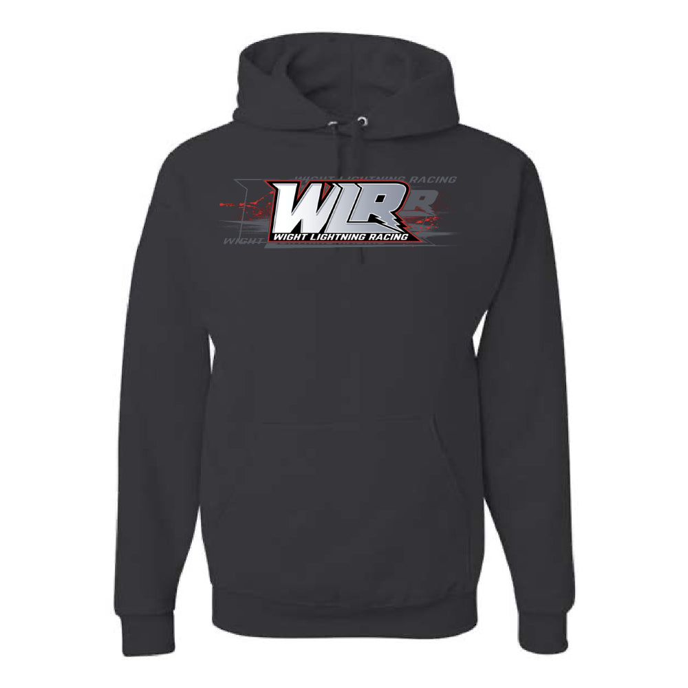 Black hoodie with Wright Lightning Racing logo on a white background